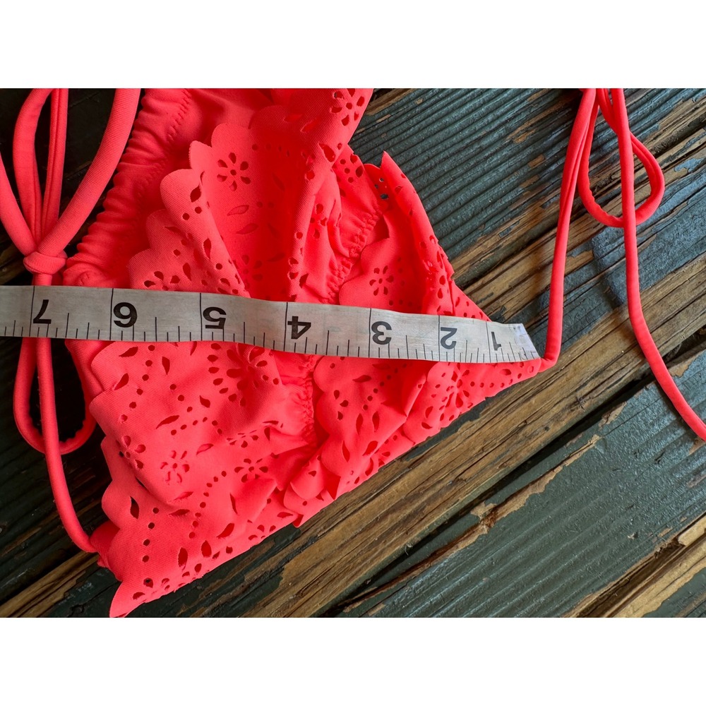 Victorias Secret Neon Pink Eyelet Laser Cut Ruffle Triangle Bikini Top Large - Picture 3 of 10